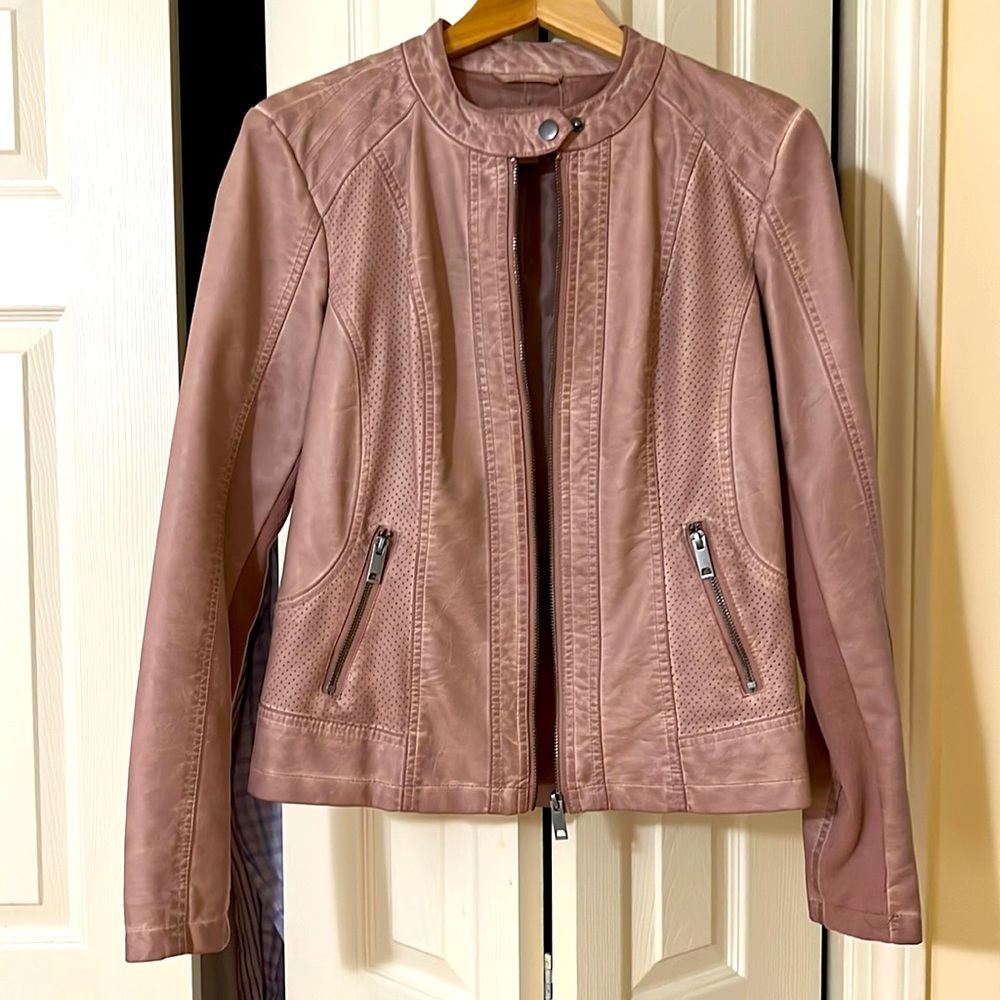 Cute women, pink leather jacket